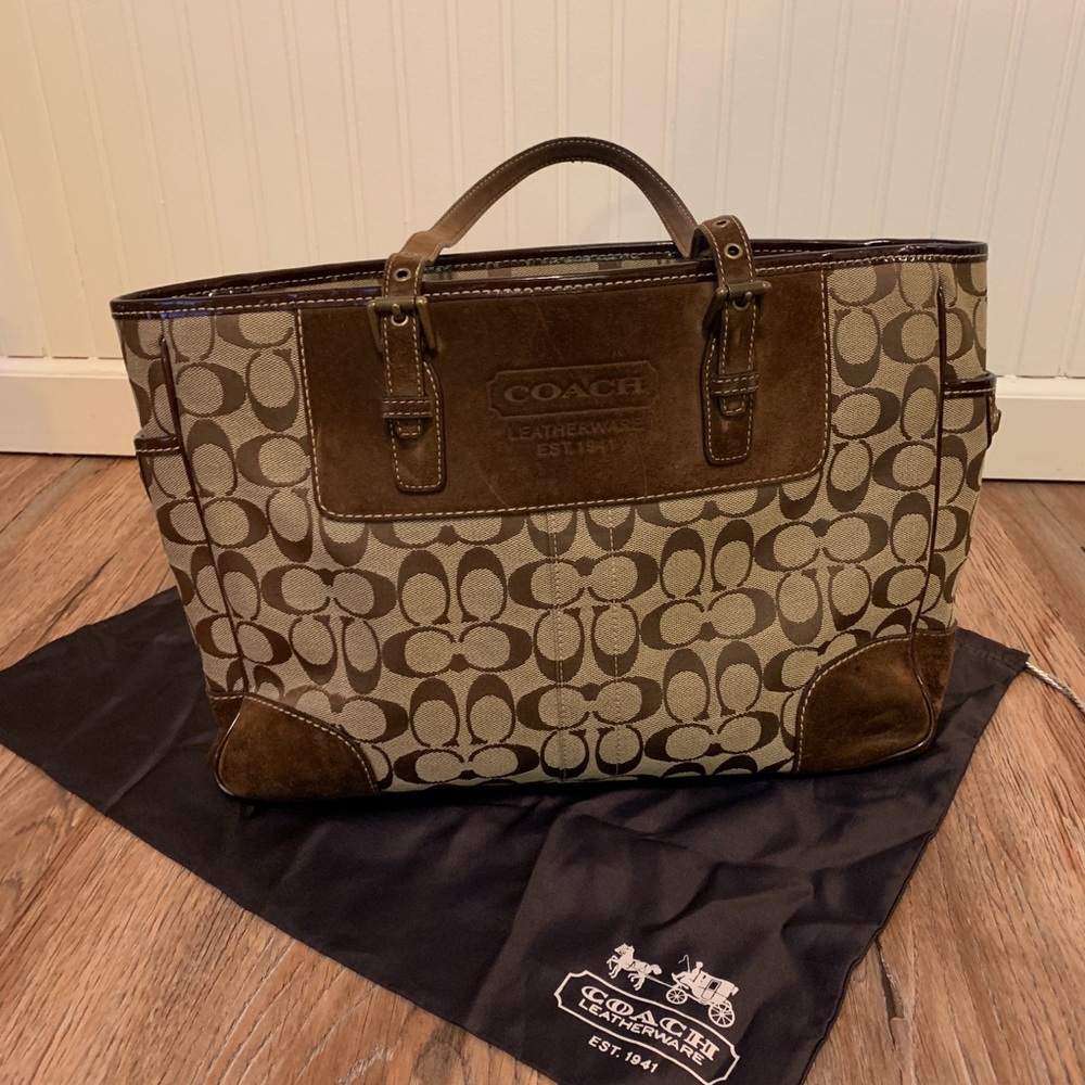 Coach tote bag brown suede and signature C